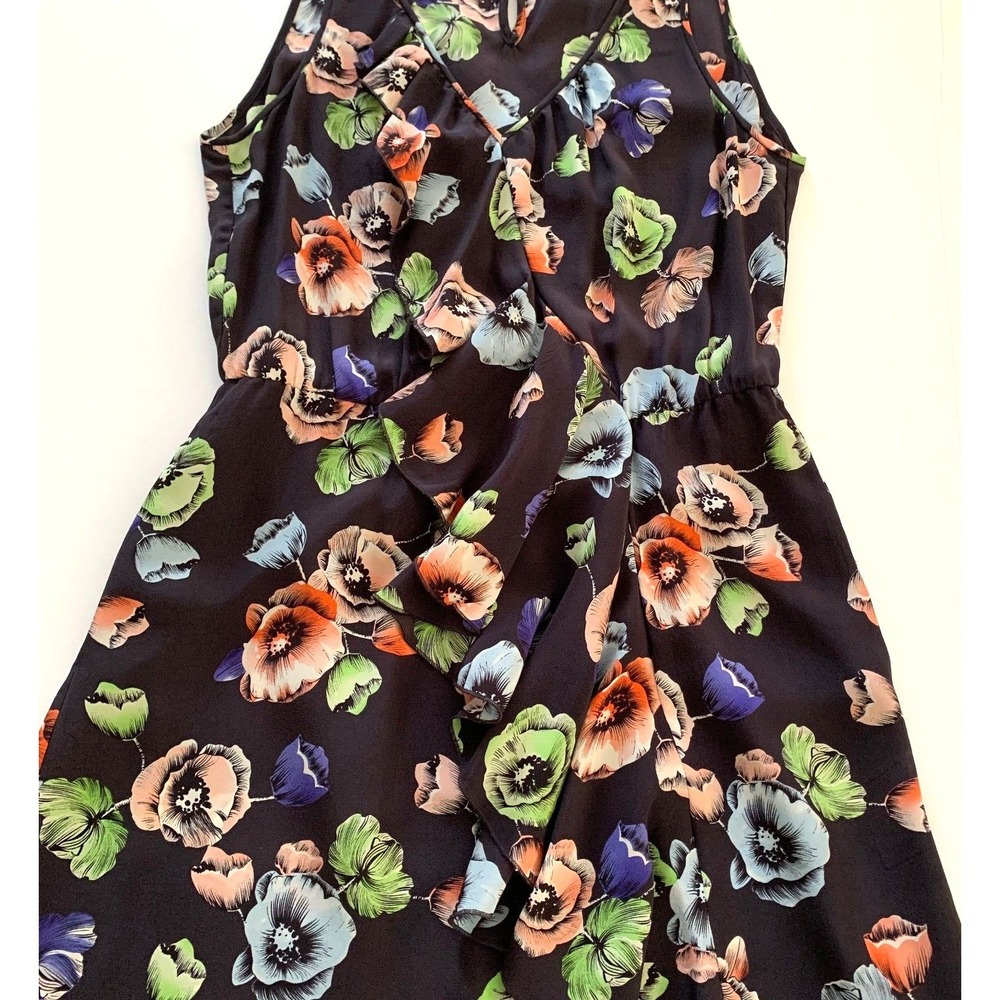 Rebecca‎ Taylor Silk Floral Ruffle Sleeveless V-neck Dress sz 2 - Picture 7 of 9